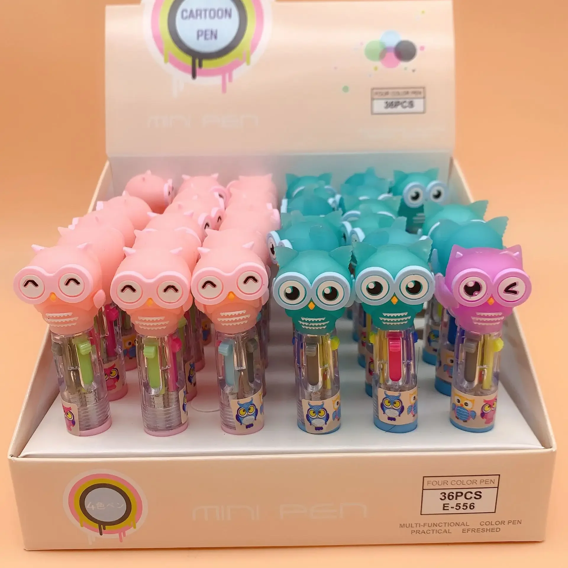 36pcs Four color ballpoint pen silicone cartoon head cute doll 4-color ballpoint pen small mini portable learning stationery