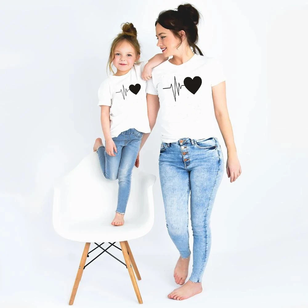 New Mother-Kids Short Sleeved Tops Alphabet Print Cotton Family Matching Outfits T-Shirt Childrens Clothing Cute Girl clothes