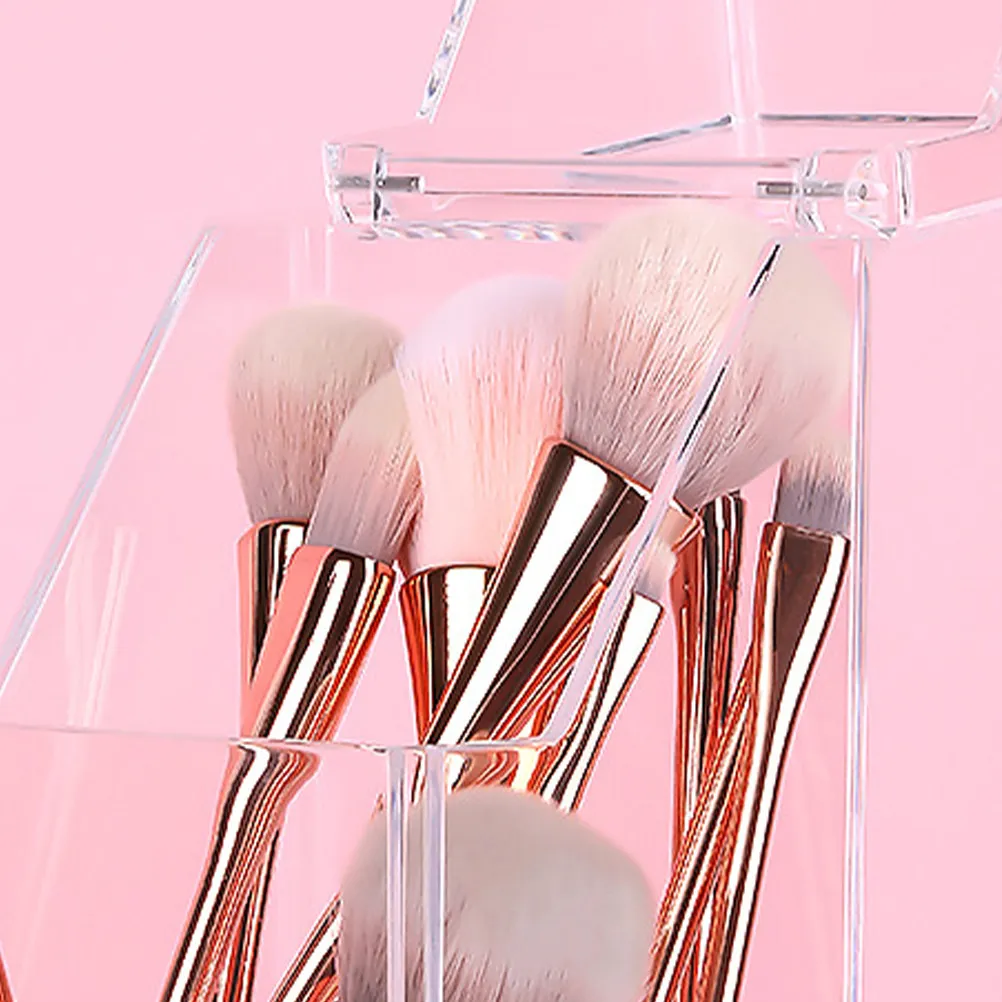 Crystal Clear Acrylic Makeup Brush Holder Storage Box Tall Standing Sections for Lipstick Eyeliner Pencils Nail Polish