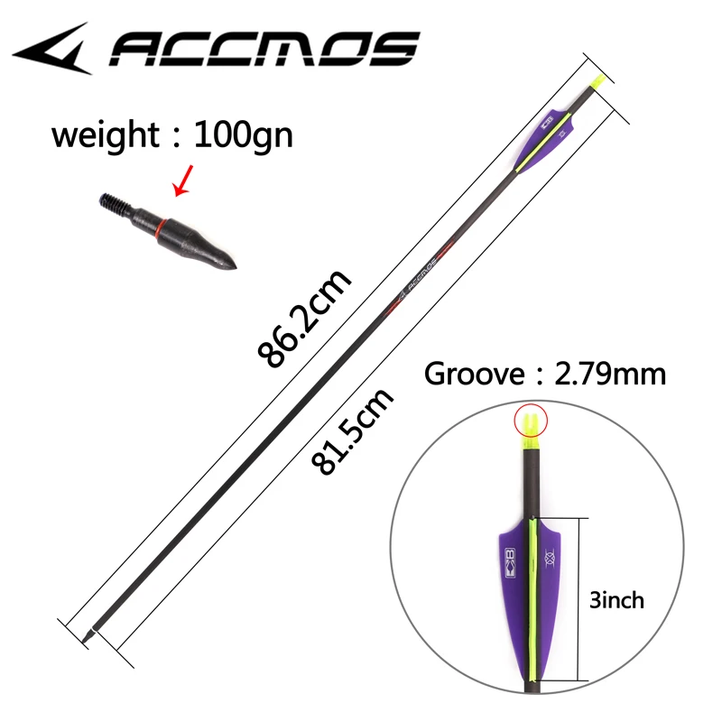 6/12pcs Archery Pure Carbon Arrow ID 6.2 Spine 250 300 350 400 500 600 700 800 For Bow Hunting Shooting