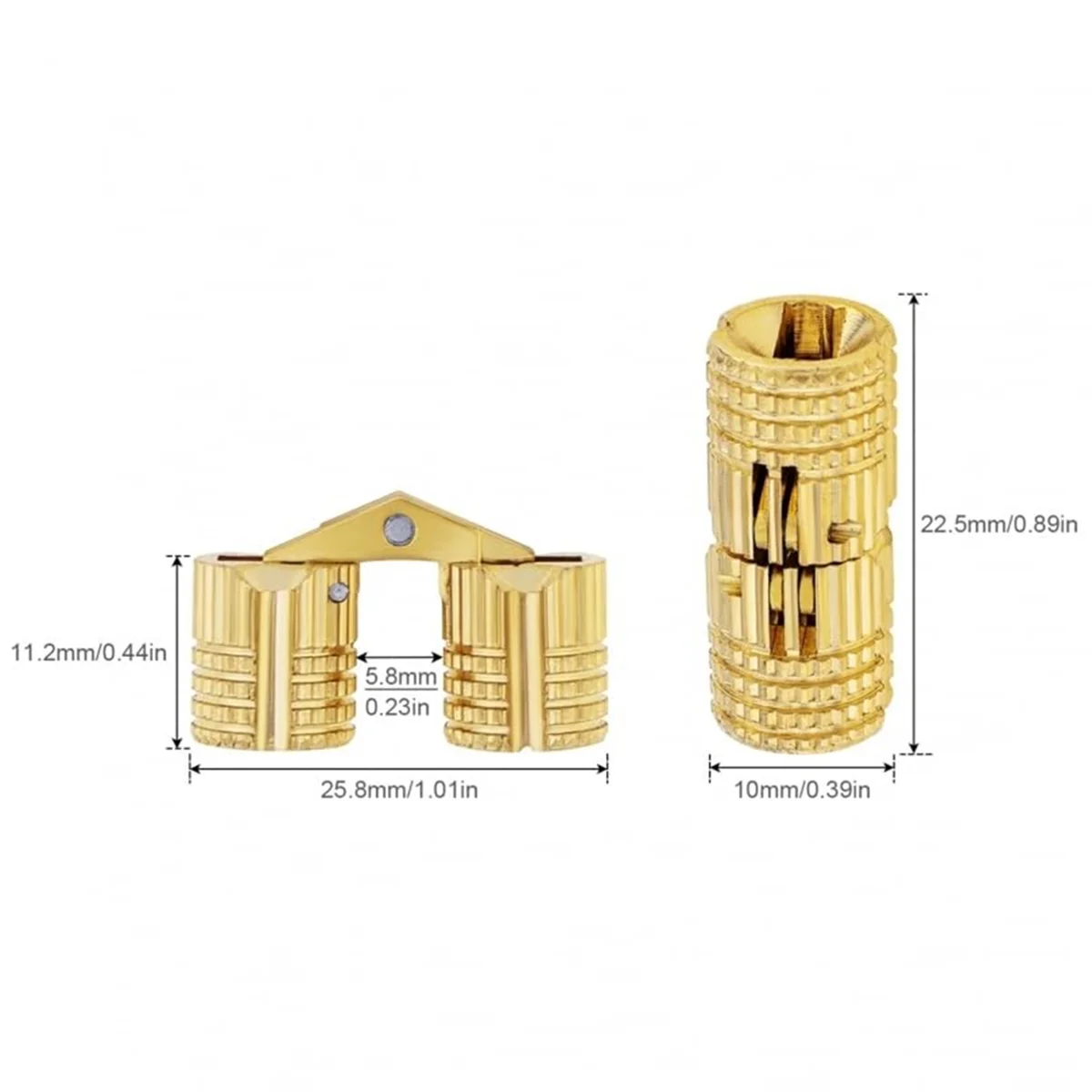 8Pcs 10 mm Hidden Brass Barrel Hinges,180 Degree Opening Angle Concealed Furniture Hinges for DIY Jewelry Box Hand Craft