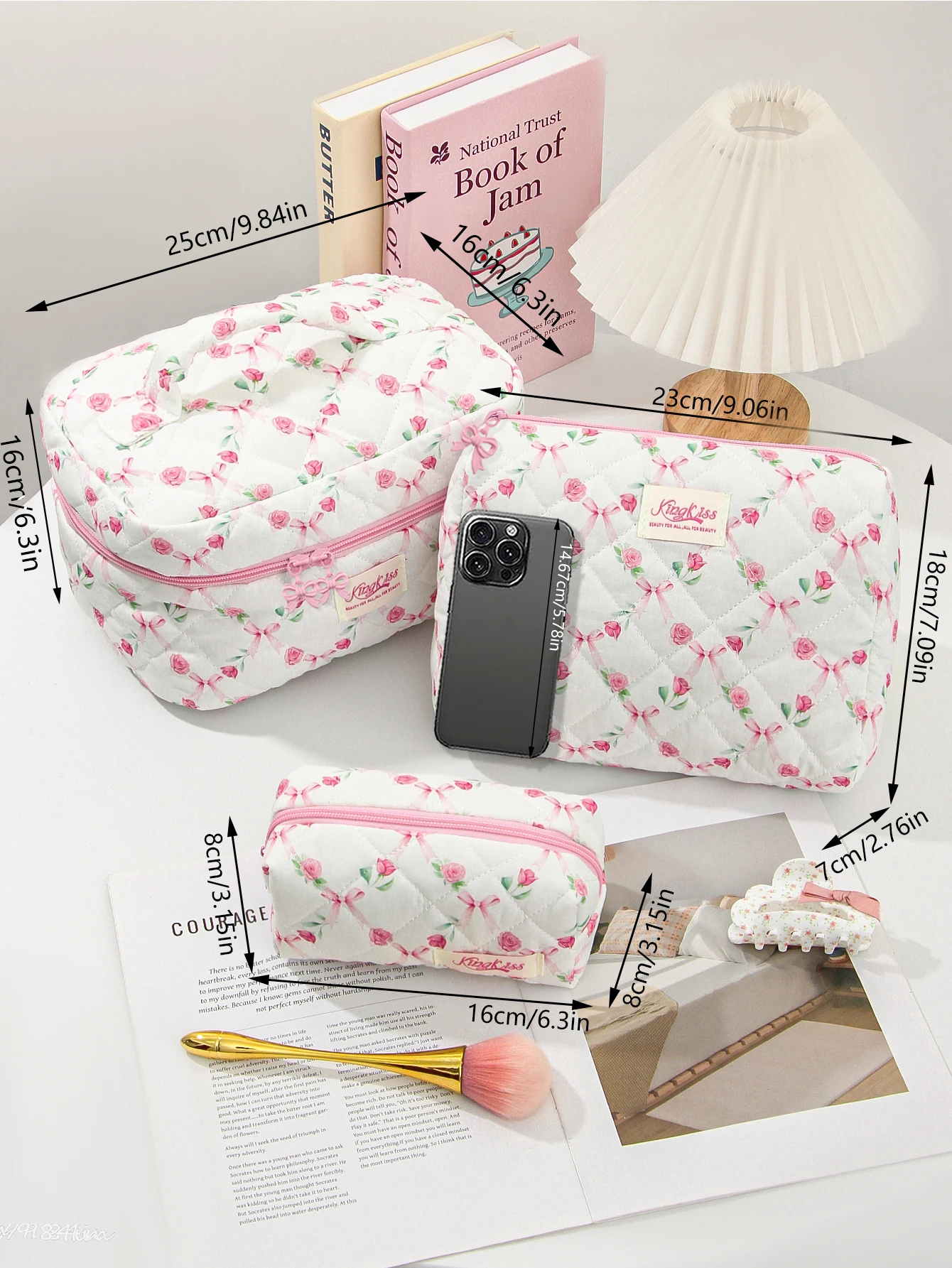 1/3PCS Floral Pattern Makeup Bag Set, Large Capacity Cosmetic Storage Bag, Zipper Makeup Organizer Pouch, Versatile Storage Bag