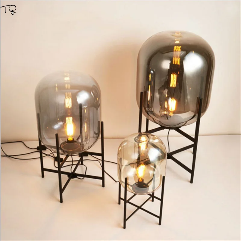 Designer Individual Transparent/Gray/Amber Glass Table Lamp LED E27 Modern Desk Lights Living/Model Room Restaurant Background