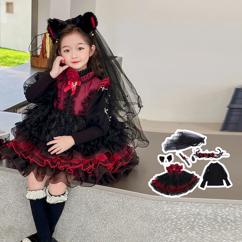 

Baby Girls Halloween Costumes Dress Size 2-11Y Kids Gothic Dress Child Party Skirt Princess Lolita Dress Little Girls Dresses