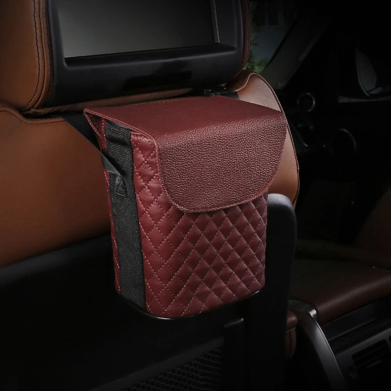 Car Backseat Hanging Trash Pockets Leather Organizers Multi-Functional Portable Rubbish Waste Storage Box Martha Red