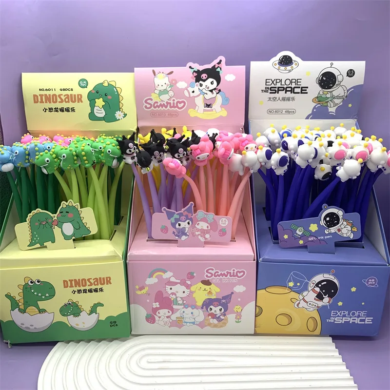 48pcs Sanrio Cartoon Gel Pen Silicone Decompression Shaker Kuromi Melody Cinnamoroll Stationery Wholesale