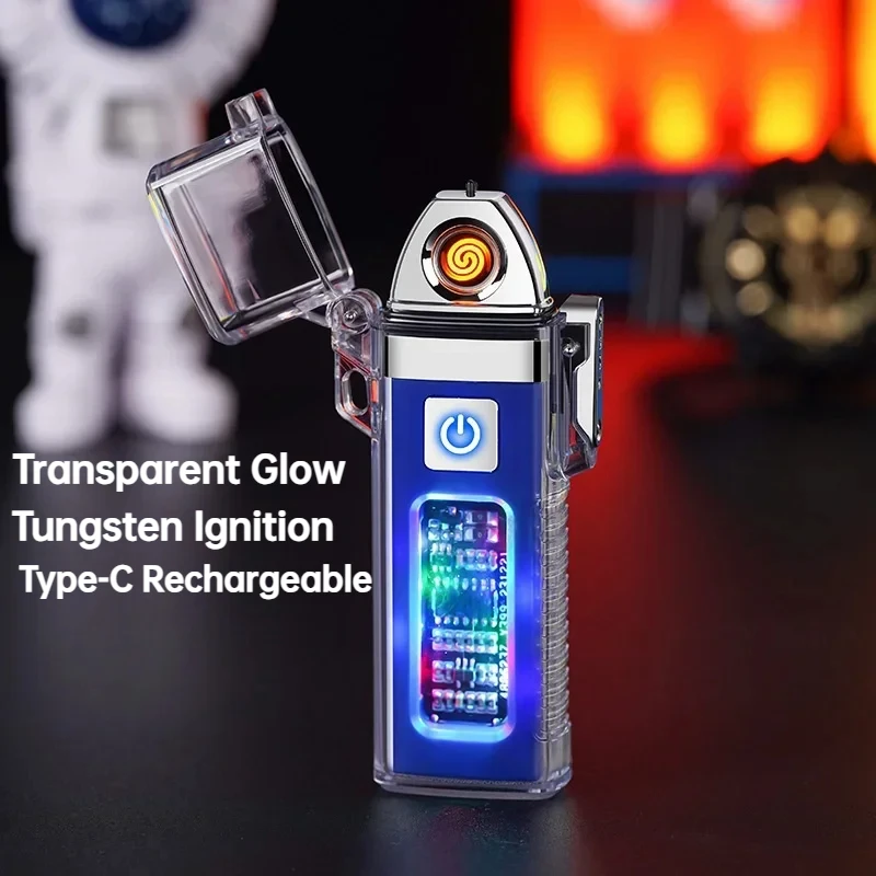 Transparent Luminous USB Electric Lighter Creative Rechargeable Touch Sensing Tungsten Filament Lighters Smoking Gadgets for Men