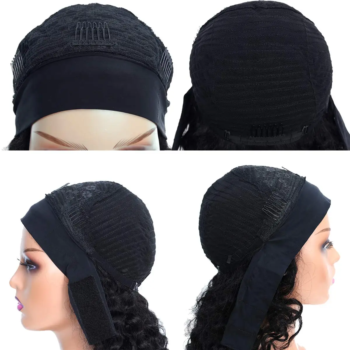 짧은 곱슬 픽시컷 헤어밴드 가발 워터 웨이브 레미 인모 풀 머신 메이드 가발