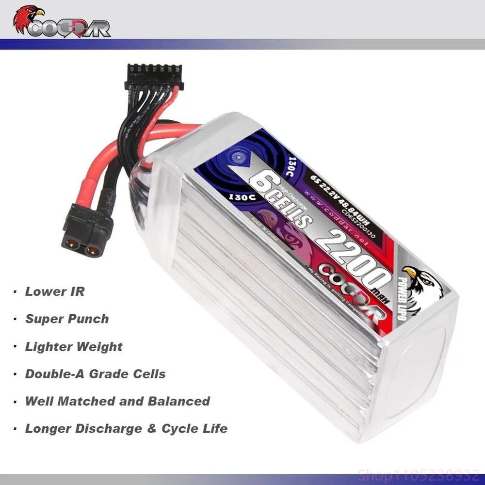 FPV Drone Battery 2200mAh 6S 22.2V 130C High Discharge RC LiPo for Quadcopter