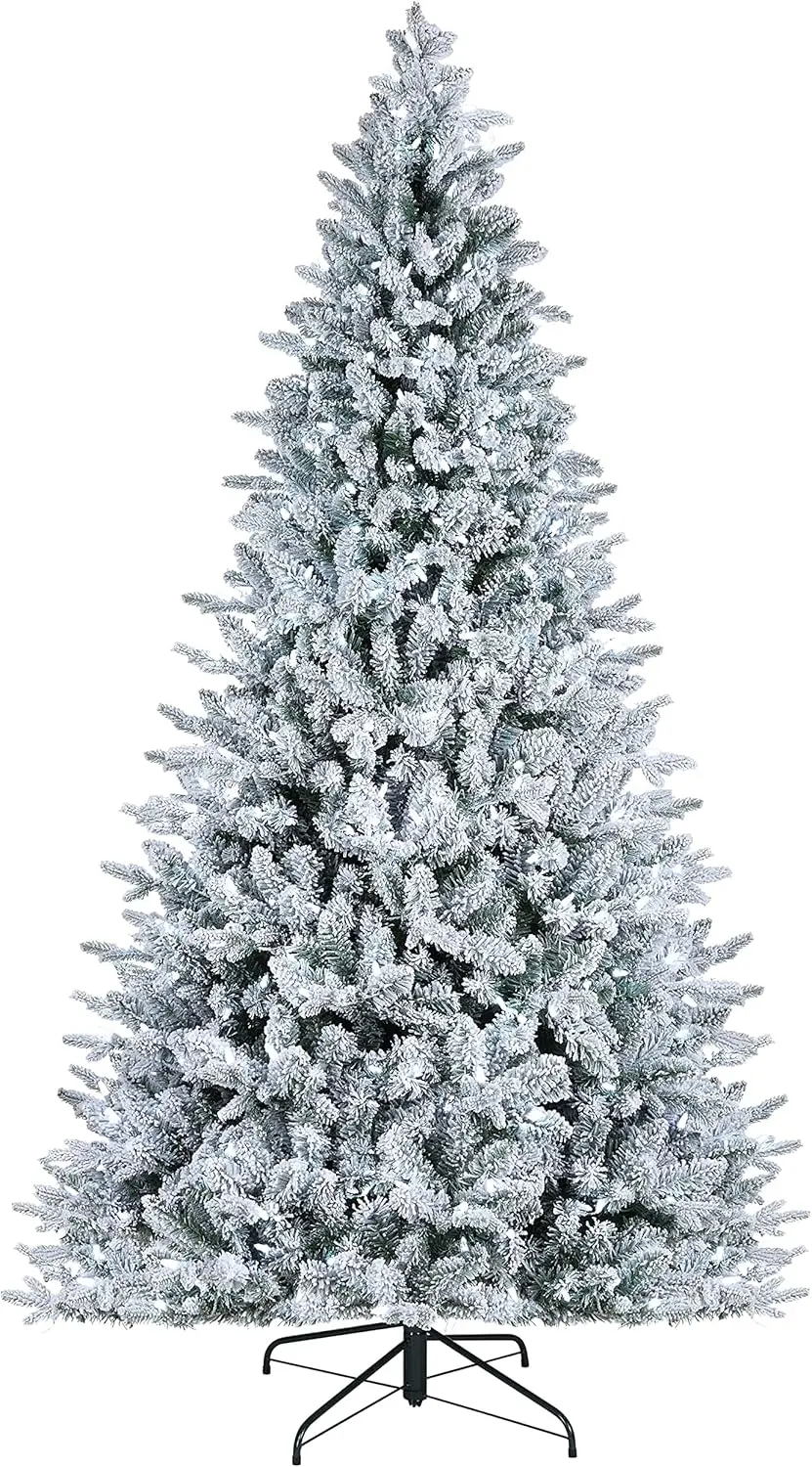 Alexa Compatible Smart Home Pre-Lit Artificial Christmas Tree With 40 Lighting Options, Flocked Mountain Fir, 7.5 Feet