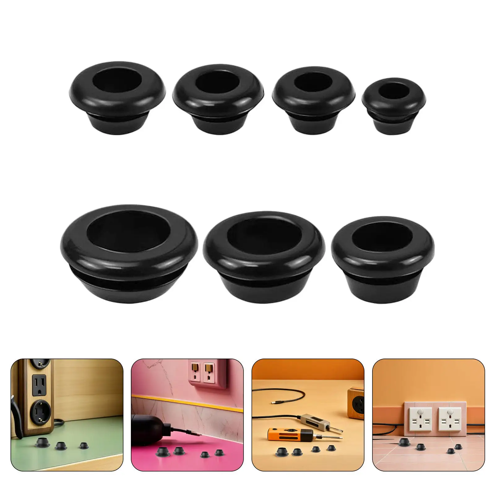 1Set Rubber Grommet Set For Automotive Wiring Auto Mechanic Grommets Assortment Kit Black Cable Hole Covers Sizes
