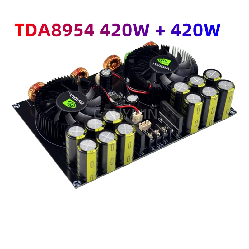 

Latest TDA8954 420W + 420W 2.0 Class D Digital Power Amplifier Board (Fan Cooling) AC12.5V to AC26V Amplifier Board