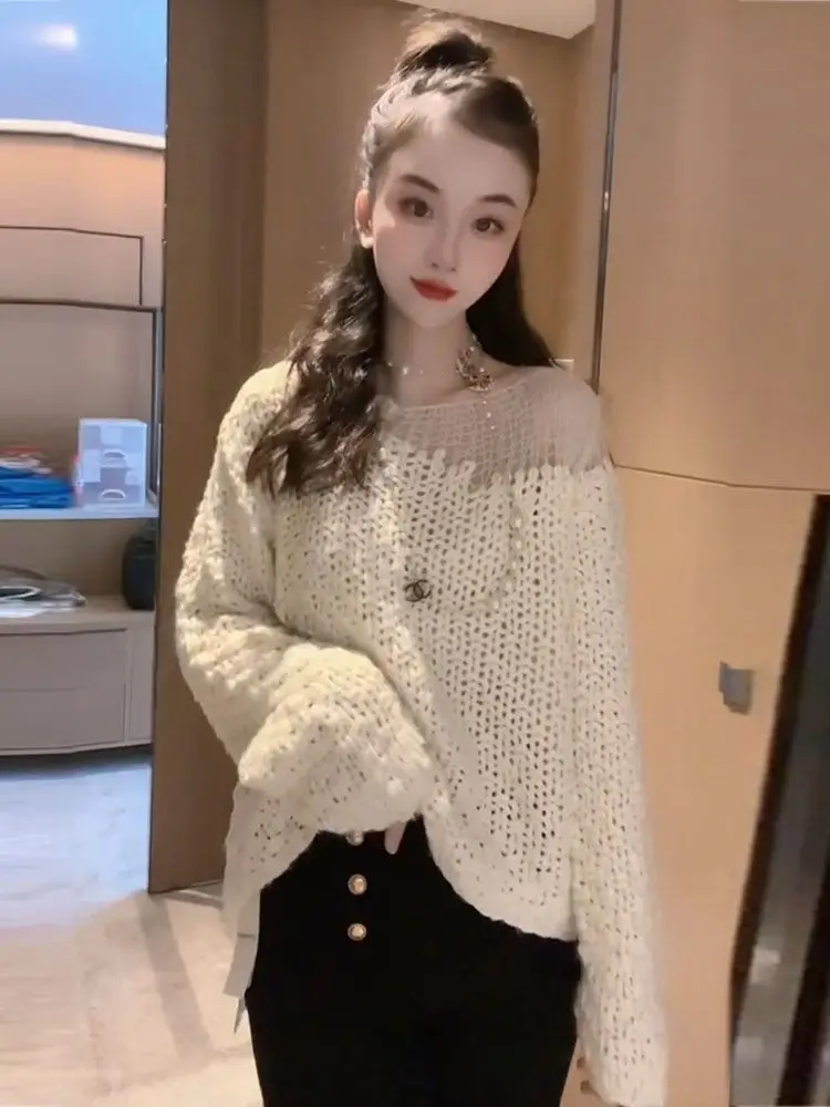 Sweaters Jumpers Pullovers Womens Pullover Cropped Sweater Brown Women Graffiti Print Street Urban Y2K Fashion Hip-Hop Culture