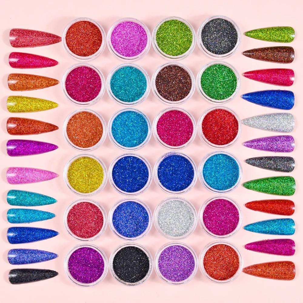 레이저 네일 아트 글리터 파우더, 홀로그램 반짝이 크롬 안료, 먼지 눈부신 크리스마스 파티, DIY 매니큐어 파우더, 24 색/세트, 0.2mm