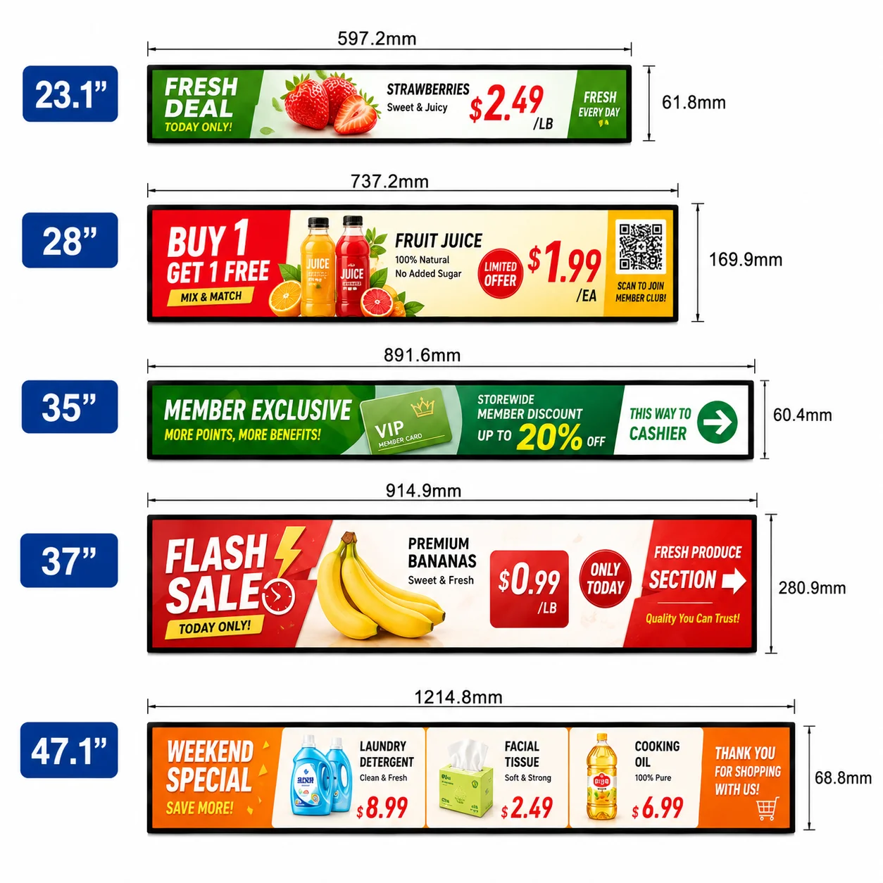 Commercial Long Narrow Screen Stretch Bar LCD Retail Shelf Display Digital Signage For Shelf Edge Header Ultra Wide Display