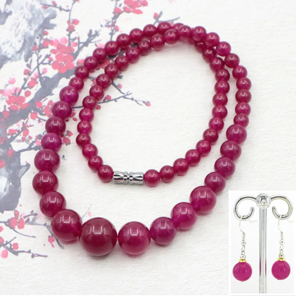 Natural Stone Amethysts Necklace Chain Earring Sets 6-14mm Lucky Round Bead Fashion Jewelry Woman Gifts Christmas Accessories