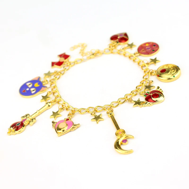 Kawaii Anime Sailor Bracelets Tsukino Usagi Pendant Nymph Moon Luna Cat Beads Bangles Cosplay Props Chains for Women Girl Gift