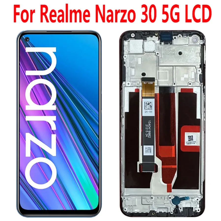 شاشة 6.5 بوصة لـ Realme Narzo 30 5G RMX3242 شاشة LCD مع إطار، مجموعة محول رقمي لشاشة تعمل باللمس لـ Realme Narzo 30 5G LCD