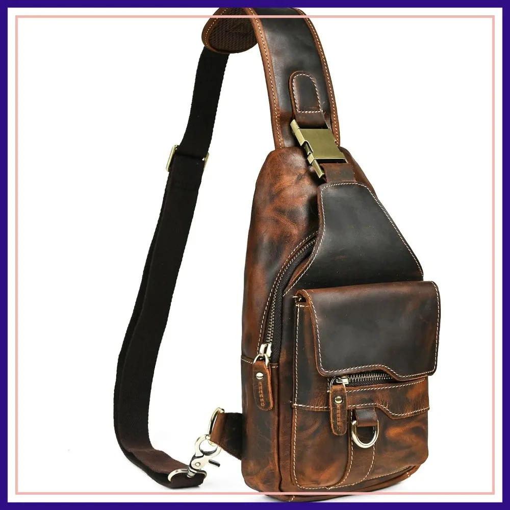

Water Resistant Canvas Leather Hiking Travel Daypack Sling Crossbody Triangle Chest Pack Bag FB8013