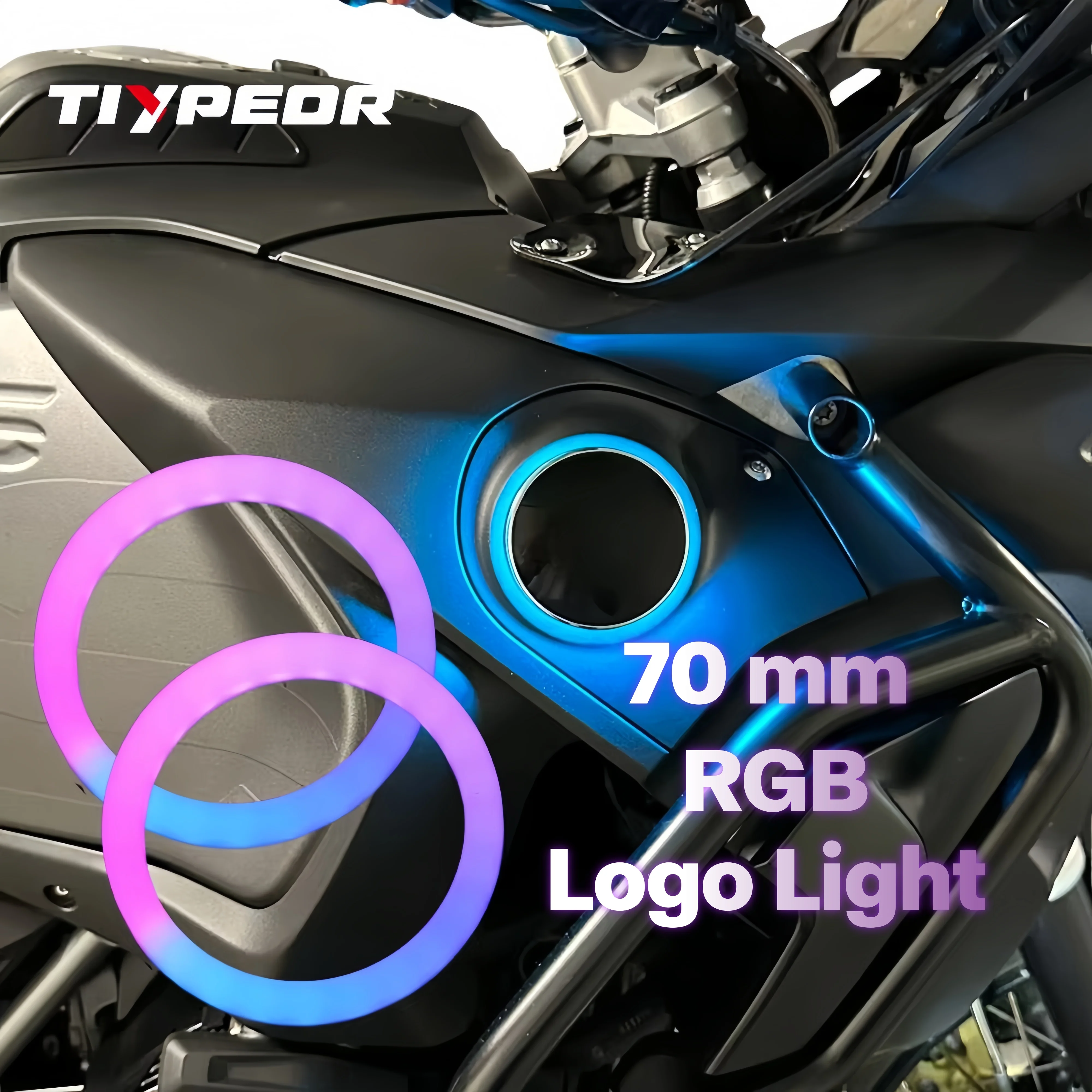 TIYPEOR 70mm RGB Logo LED für BMW Logo LED-Hintergrundbeleuchtung für GS1250 Logo RGB LED-Licht Kreisförmig Mit Abdeckring Licht Angel Eyes