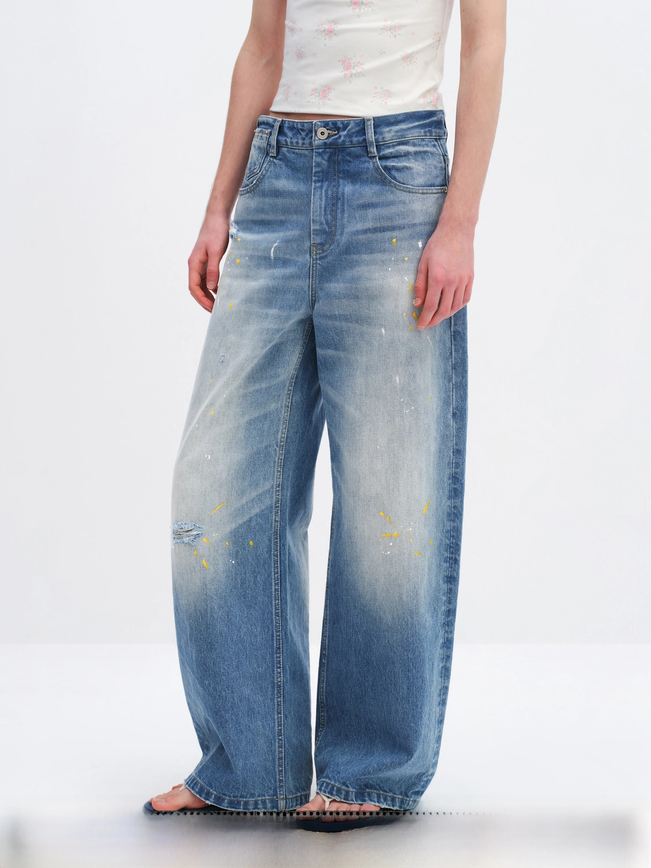 

Retro Washed Faded Low Waist Knife Jeans Women Summer Thin Loose Wide Leg Pants Comfortable Cotton Natural Waist Fit