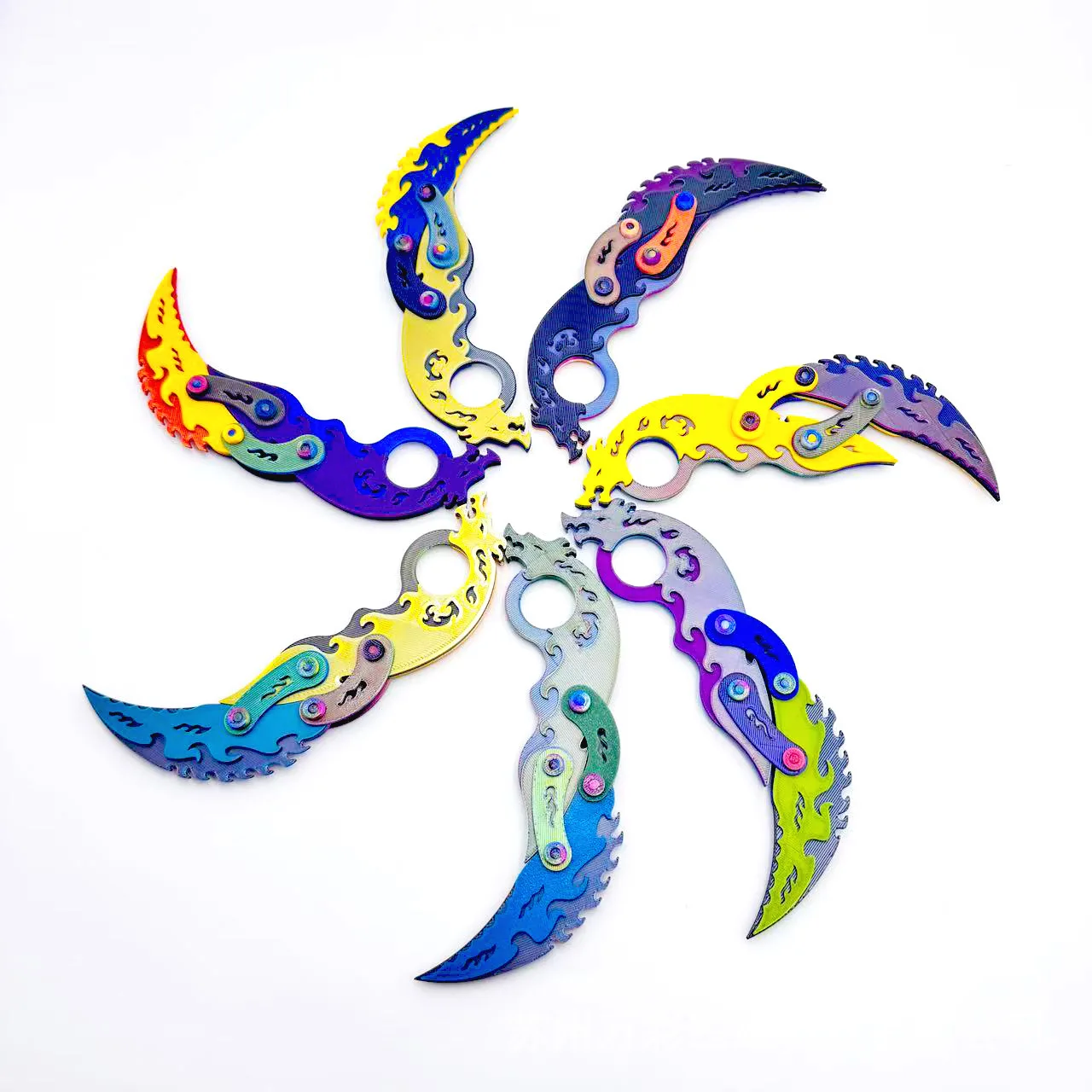 3D Printed Folding Karambit Fidget Toy, Colorful PLA Mechanical Finger Ring Model, Articulated Desk Collectible Display Prop