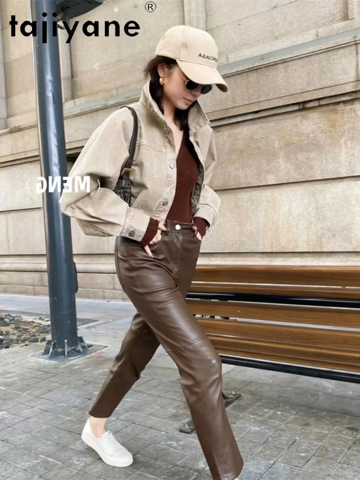 TAJIYANE Real Sheepskin Genuine Leather Pants Women Luxury 2024 Autumn Winter Clothes Pencil Leather Trousers Womens Брюки