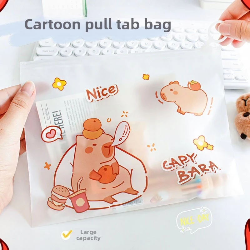 12 Pcs capybara File Bag Student Cute Printed Test Paper Storage Bag Cartoon Zipper Finishing Information Bag Back To School