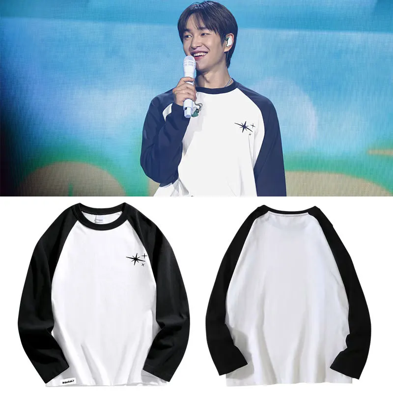 KPOP SHINee ONEW 2024Hola!FM Concert Cotton Long Sleeved T-shirt Fashion Round Neck Color Blocked Raglan Long Sleeves Fans Gift