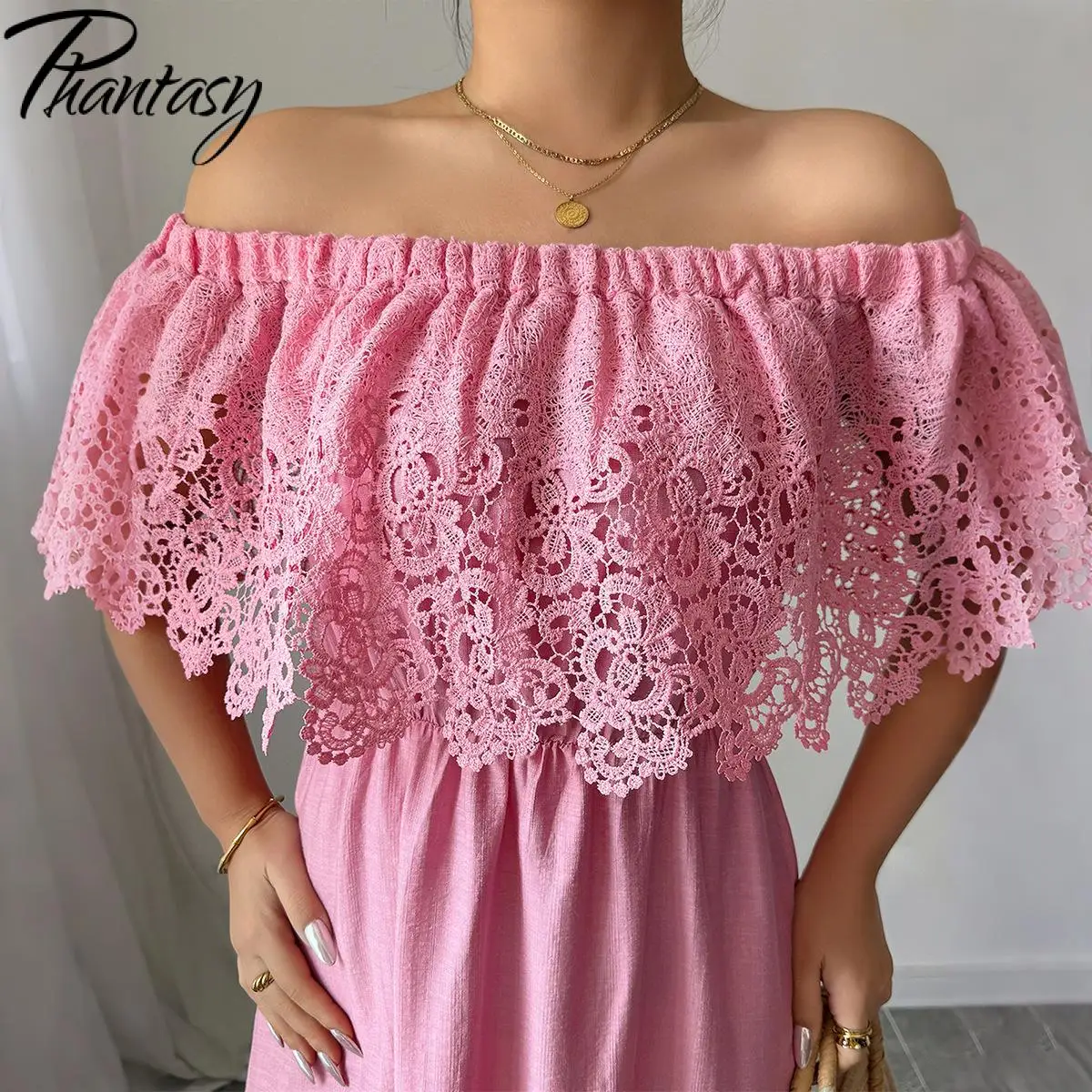 Moda coreana elegante tinta unita increspato spalle scoperte abito da festa abiti con cintura stile Boho Robe Femme Vestidos