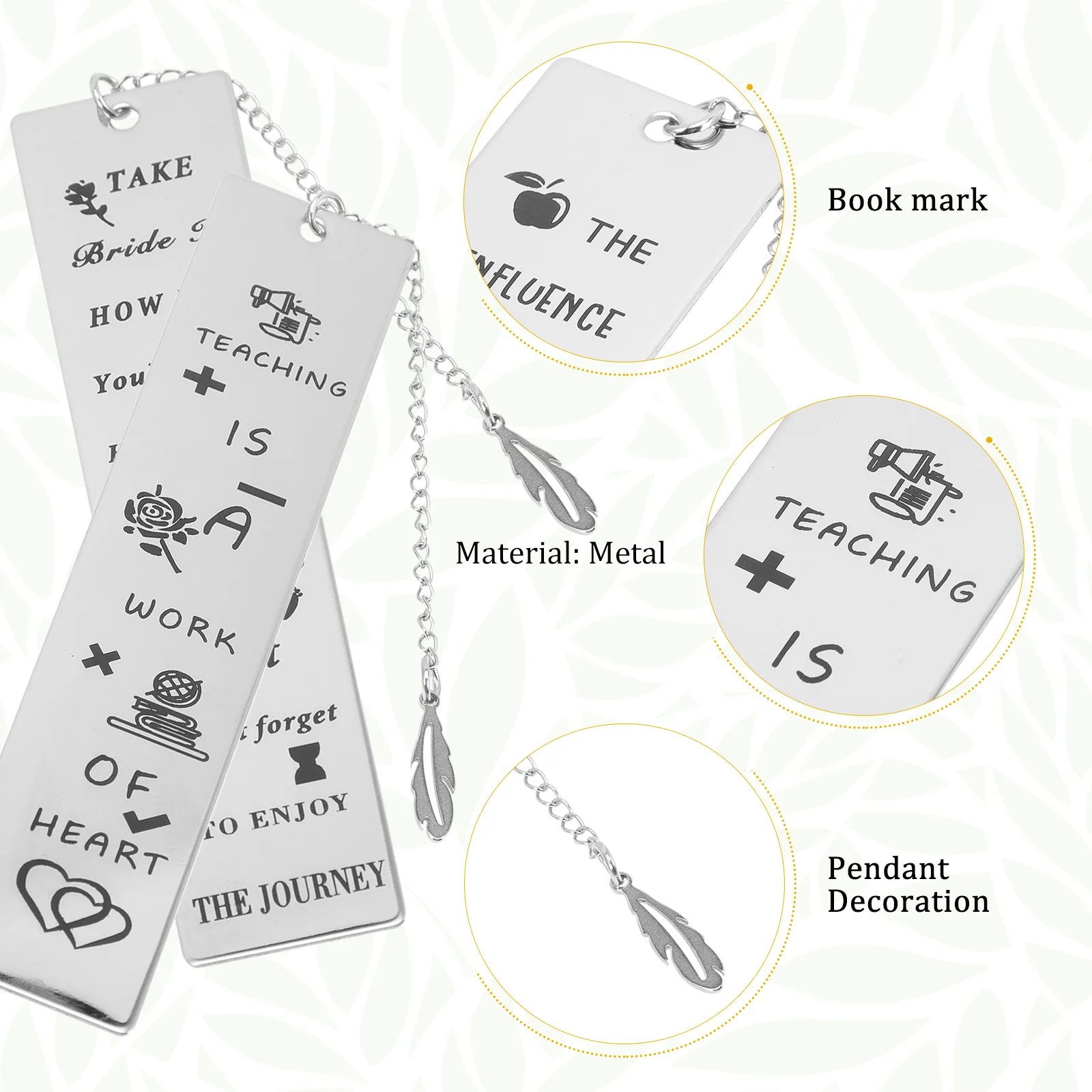 6 Pcs Bookmark Leaf Pendant Bookmarks Teacher Appreciation Gift Long-lasting Markers Metal Sturdy