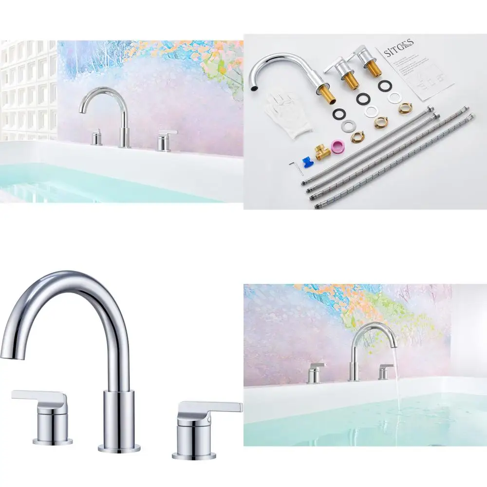 

Высокий смеситель для ванны с креплением на бортик, с 2 ручками и комплектом из 3 отверстий, конструкция из цельной латуни