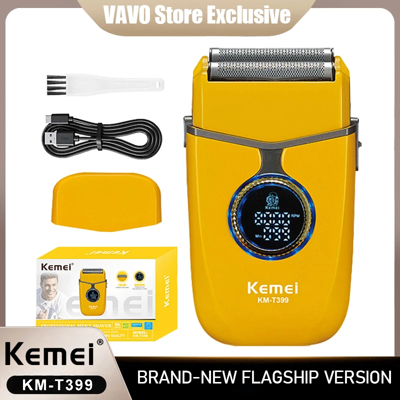 

Электробритва Kemei T399 для мужчин, профессиональная перезаряжаемая бритва для лица, возвратно-поступательная сеточная бритва, машинка для стрижки бороды