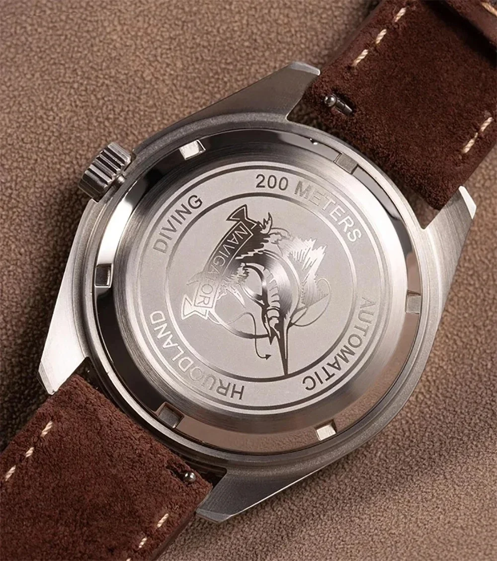 Hruodland F025 2026 جديد ريترو الرجال التلقائي ساعات آلية NH35 الفولاذ المقاوم للصدأ حزام من الجلد الغوص reloj ساعة للرجال #6