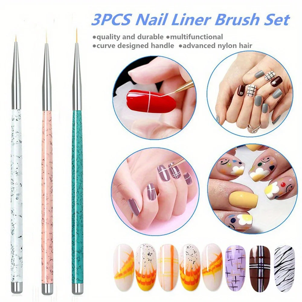 3 teile/satz Nail Art Liner Pinsel Set Acryl Französisch Streifen Linie Malerei Stift 3d Tipps Maniküre schlanke Linie UV Gel Pinsel Malerei