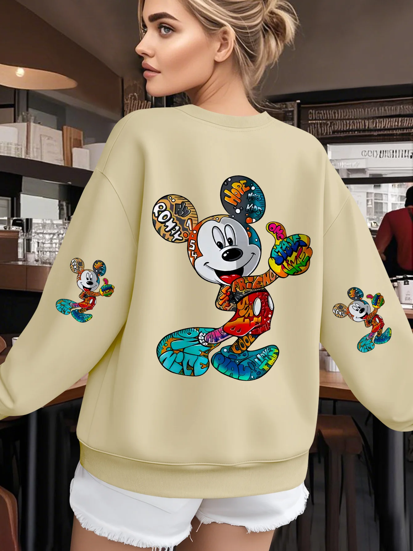 

Disney Women's Mickey Mouse Pattern Sweatshirt Spring and Autumn Fleece Sweatshirt Everyday Outdoors for Any Occasion