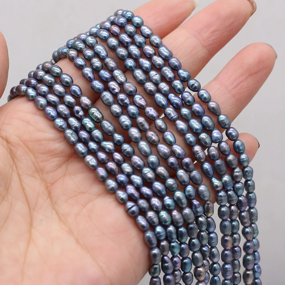 Natural Fresh Water Pearl Black Grain Shape 3-4mm DIY for Jewelry Making Necklaces Accessories Bracelet Earrings Gift
