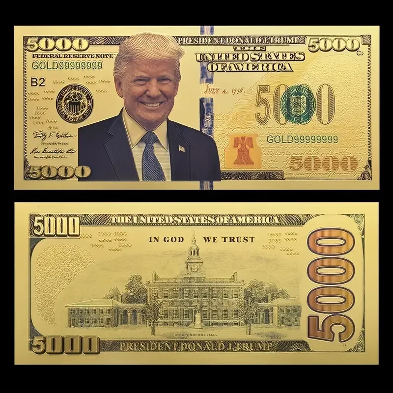 

5000 U.S. Dollars President of The United States Trump Money Gold-Plated Memorial Medal Presidential Medal Collection Gold Bills