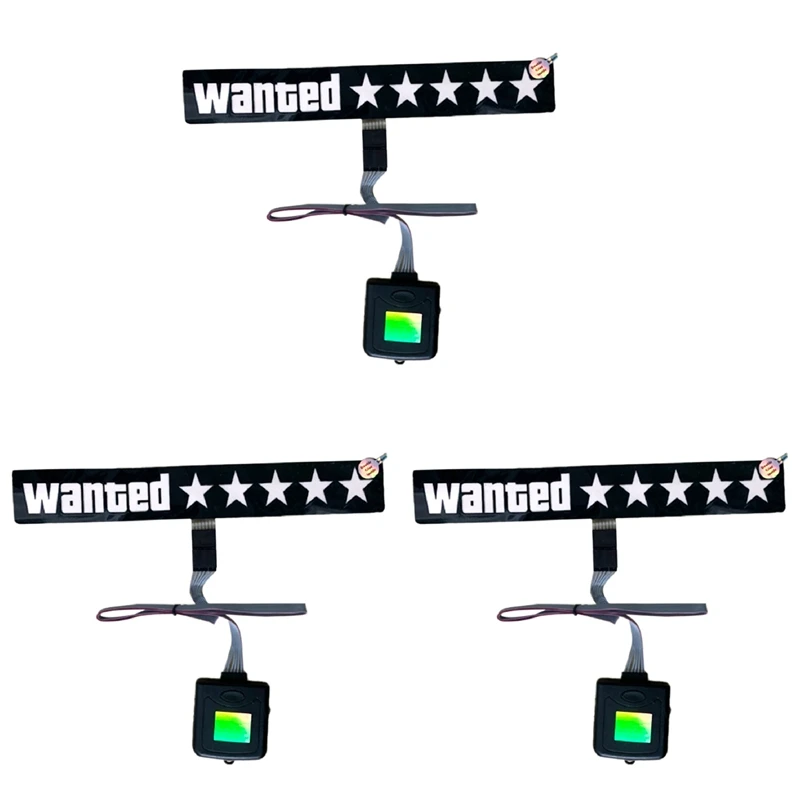 3X Windshield Electric 5 Star Wanted Car LED White Light Up Window Stickers For JDM Glow Panel Decoration Accessories