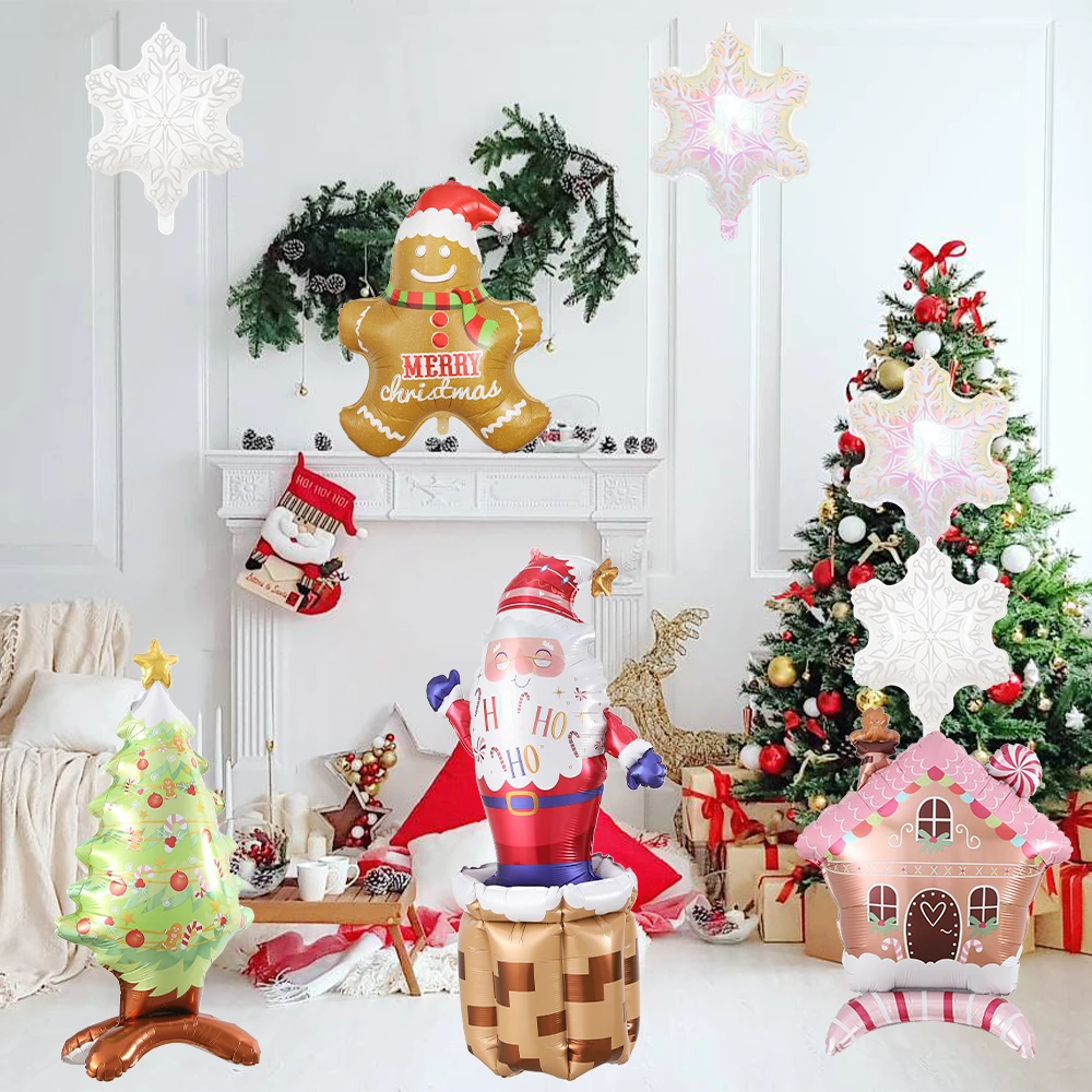 Christmas Party Foil Balloon Standing Santa Claus Gingerbread Man Xmas Tree Snowflake Helium Balloon New Year Navidad Xmas Decor