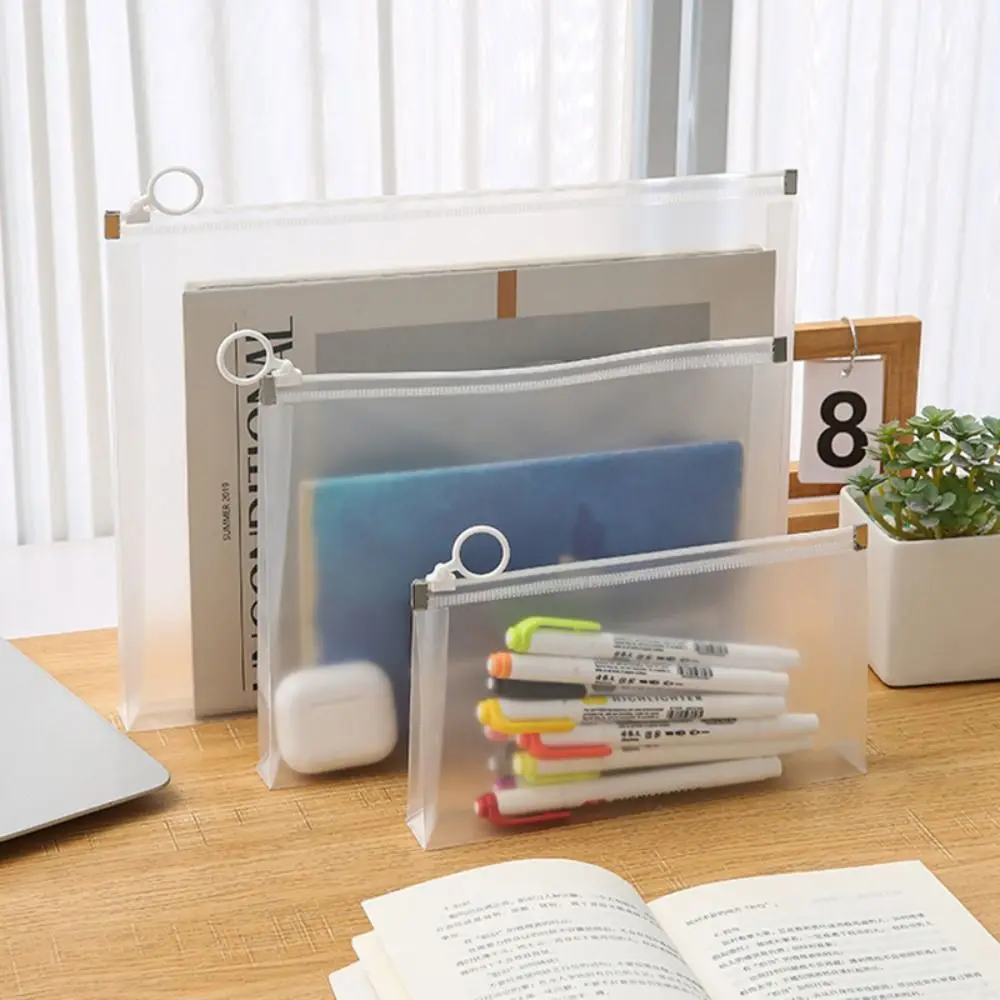 Simple A4/A5/A6 File Bag Transparent Waterproof Document Folder Zipper Design Handheld File Folder Students