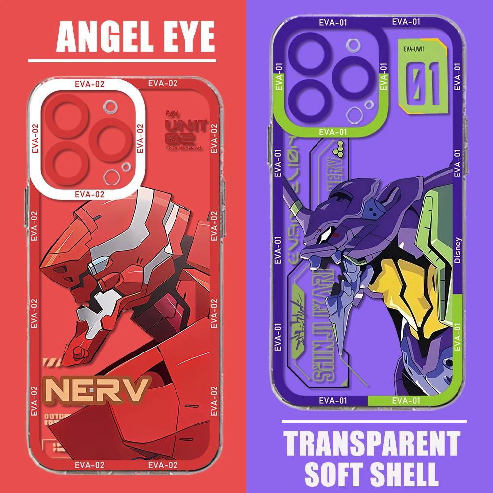 Funda de teléfono de Anime para EVANGELIONs, carcasa transparente para iPhone 16, 15, 14, 13, 12, 11, Mini Pro Max, X, XR, XSMax, 7, 8 Plus, SE20