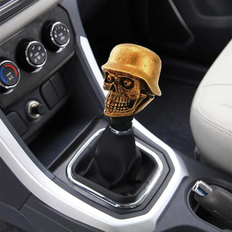 Cool Skull Soldier Hat Gear Shift Knob Universal Manual Automatic Car Shifter Stick Skeleton Head Truck SUV Interior