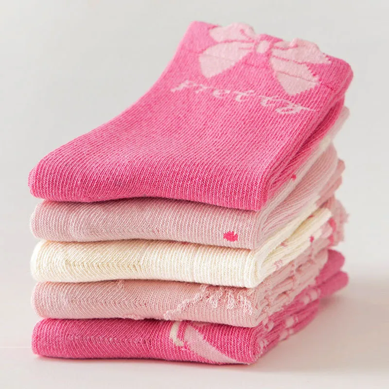 Cotton Socks 5 Pairs Children Socks Girls Socks Autumn Lovely Bunny Cartoon Pink Socks Baby Calf Length Socks Soft