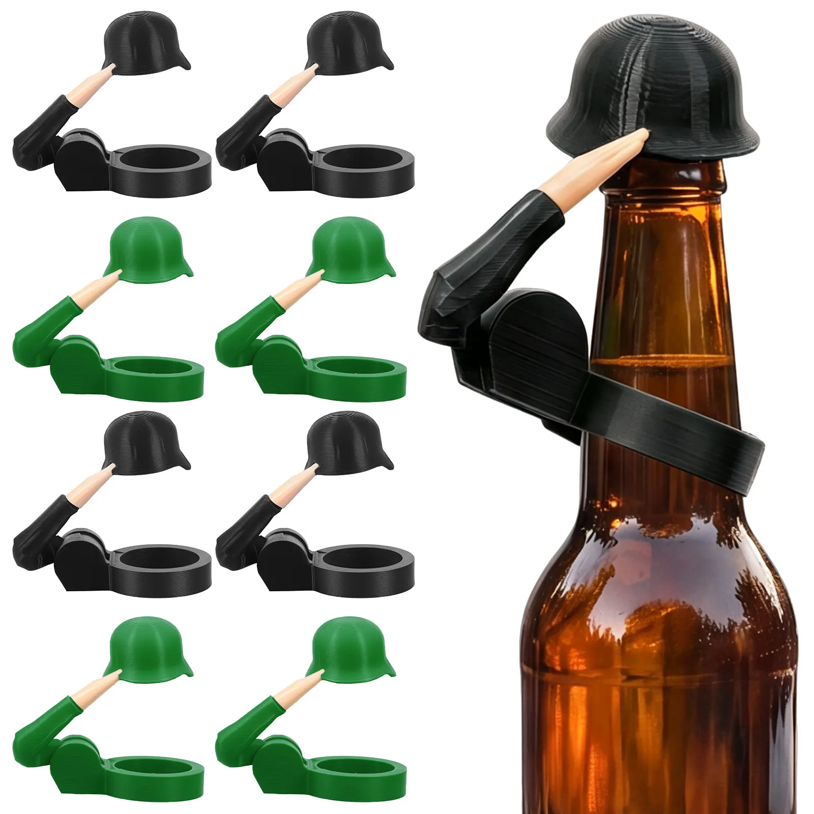 4/8Pcs Beer Bottle Helmet Caps Novelty Soldier Salute Style Beer Bottle Topper Dust-proof Drinking Topper for Barbecue Bar Party