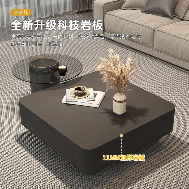 Modern simple light luxury rock slab coffee table small apartment living room household tea glass tea table Internet celebrity