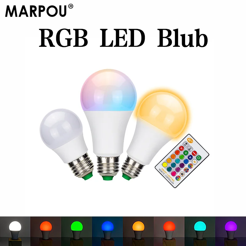 

MARPOU RGB LED Blub with Remote Control Cold Warm White Colorful Lights E27 5W 10W 15W 110V 220V Blub for Party Home Decorative