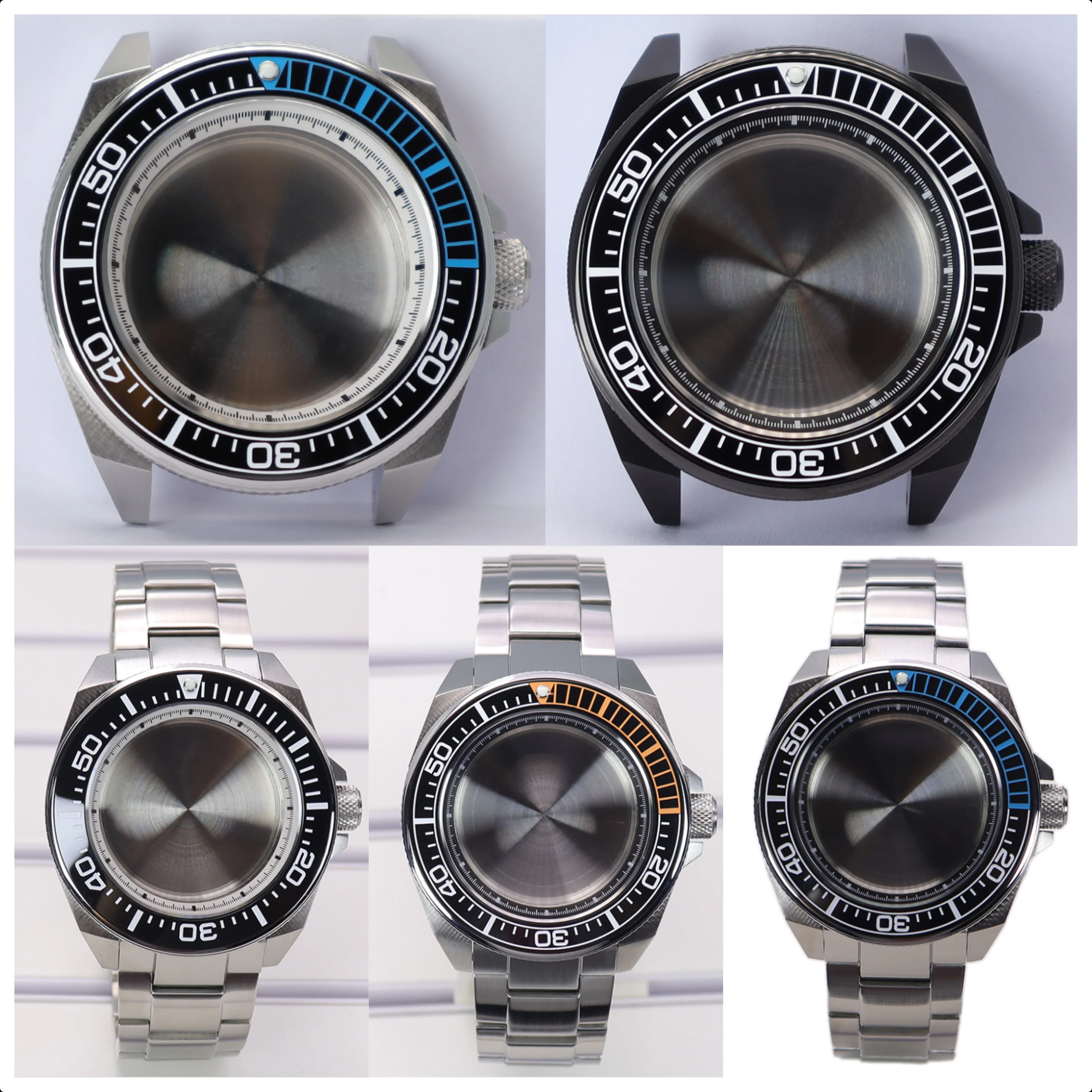 

43.8mm Watch Cases Bracelet Stainless Steel part Sapphire Glass For Seiko NH35 nh36 nh38 nh70 Movt Modified Samurai Diving Parts