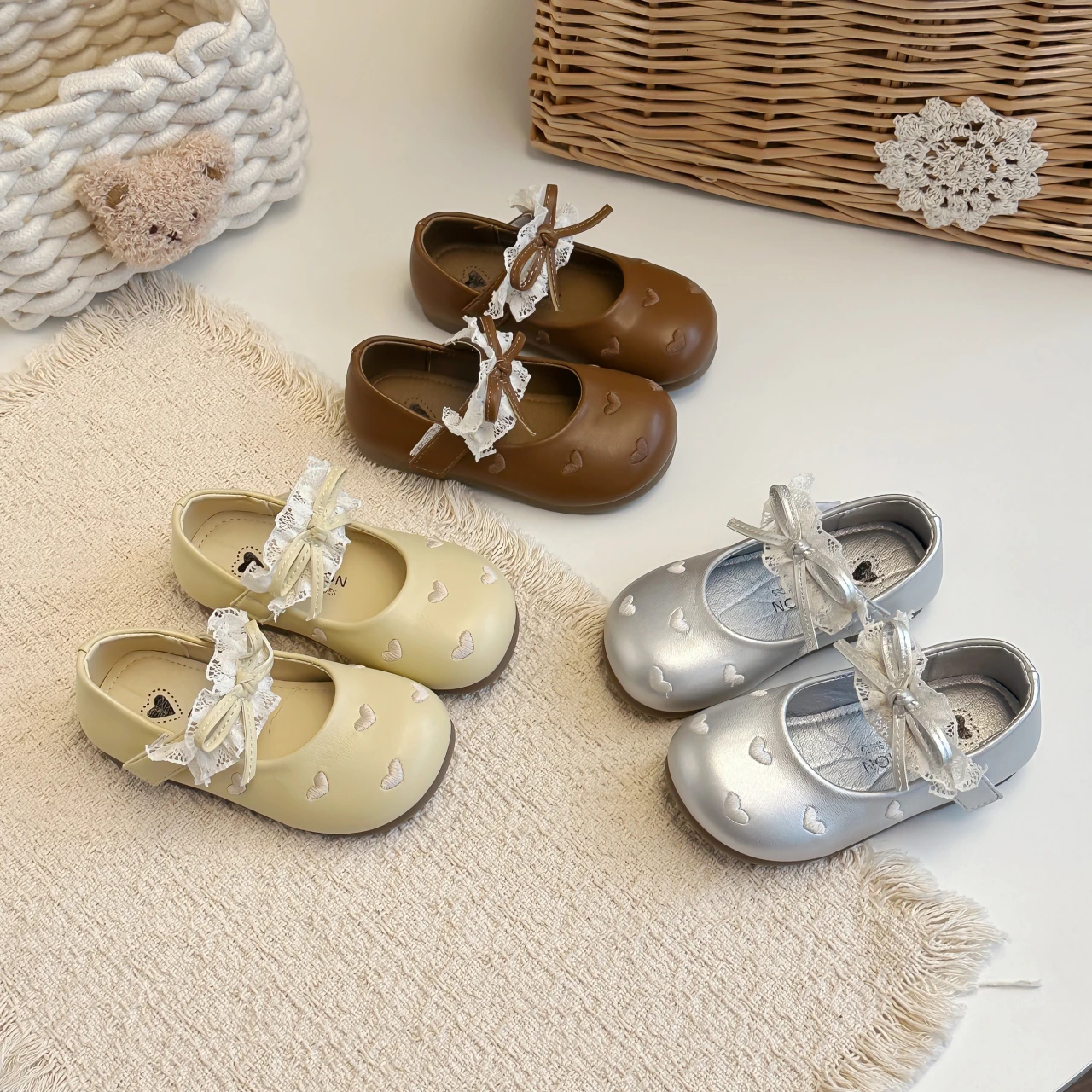 Kids'Casual Shoes PU Leather Fashion Bow Low-Cut Spring Flat Shoes For Girls Anti-slip Brown Yellow Silver Shoes Size 21-32