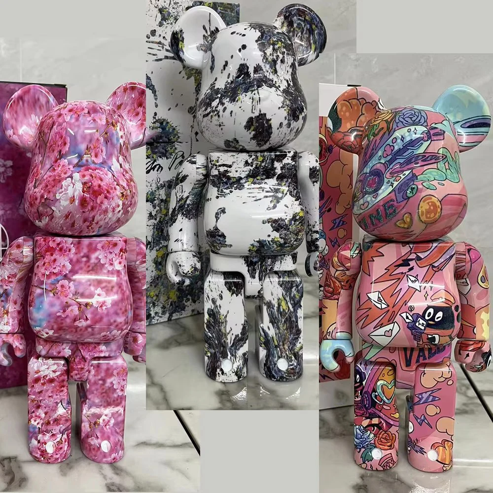 28cm 400% Cherry blossom Bear Action Figures DIY Painted Medicom brick Home Decoration Kids Christmas Gifts